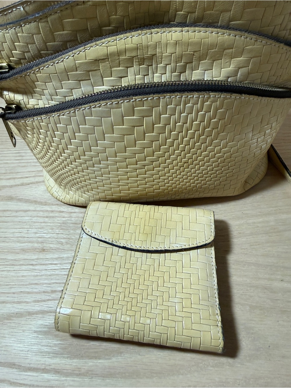 Patricia Nash Woven Leather Purse and Reiti Wallet creamy pale yellow